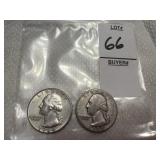 Two Washington Silver Quarters
