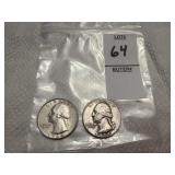 Two Washington Silver Quarters