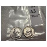 Two Washington Silver Quarters