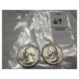 Two Washington Silver Quarters