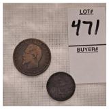 1854 VF MA FRANCE, Napolï¿½on III, 5 Centimes,