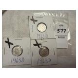 Three 1963-D U.S. Roosevelt dimes