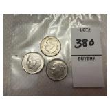 Three 1960 U.S. Roosevelt dimes