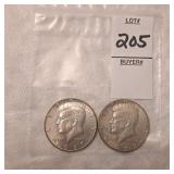 Two US Kennedy Half Dollars,40% silver