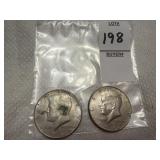 Two U.S. Kennedy Half Dollars, 40% silver