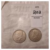 Two US Kennedy Half Dollars,40% silver