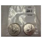 Two U.S. Kennedy Half Dollars, 40% silver