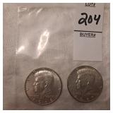 Two US Kennedy Half Dollars,40% silver
