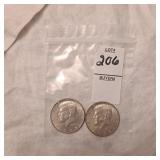 Two US Kennedy Half Dollars,40% silver