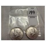 Two U.S. Kennedy Half Dollars, 40% silver