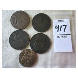 1872, 1896, 1910, 1919 British One Penny, 1925