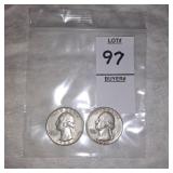 Two Washington Silver quarters