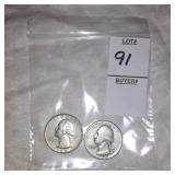Two Washington Silver quarters