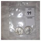 Two Washington Silver quarters