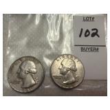 Two Washington Silver Quarters