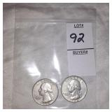 Two Washington Silver quarters