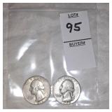 Two Washington Silver quarters