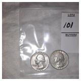 Two Washington Silver quarters