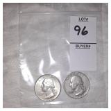 Two Washington Silver quarters