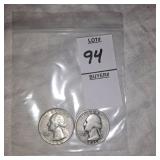 Two Washington Silver quarters