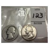 Two Washington Silver Quarters