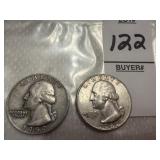 Two Washington Silver Quarters