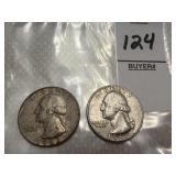 Two Washington Silver Quarters