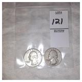 Two Silver Washington quarters