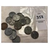 Twenty 1943 Lincoln steel wheat pennies