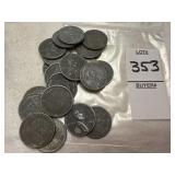 Twenty 1943 Lincoln steel wheat pennies