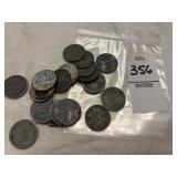 Twenty 1943 Lincoln steel wheat pennies