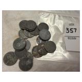Twenty 1943 Lincoln steel wheat pennies