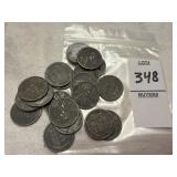 Twenty 1943 Lincoln steel wheat pennies