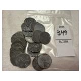 Twenty 1943 Lincoln steel wheat pennies