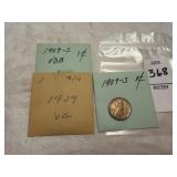 Three 1909 Lincoln wheat pennies