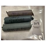One roll of 1951, 1952, 1954 US nickels