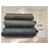 Three rolls of 1947 US nickels