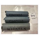 Three rolls of 1941 US nickels