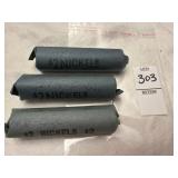 Two rolls of 1938 and one roll of 1939 US Nickels
