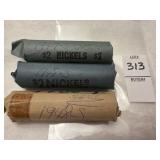 One roll of 1947 and two rolls of 1948 US nickels