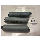 One roll of 1949 and two rolls of 1950 US nickels