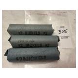 One roll of 1940 and two rolls of 1941 US nickels