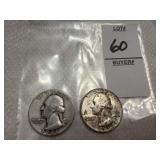 Two Washington Silver Quarters