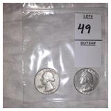 Two Washington Silver quarters