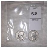 Two Washington Silver quarters