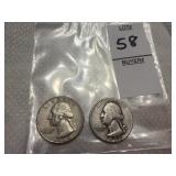 Two Washington Silver Quarters