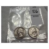 Two Washington Silver Quarters