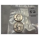 Two Washington Silver Quarters