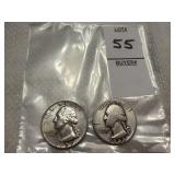Two Washington Silver Quarters