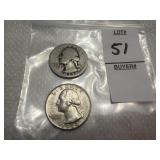 Two Washington Silver Quarters